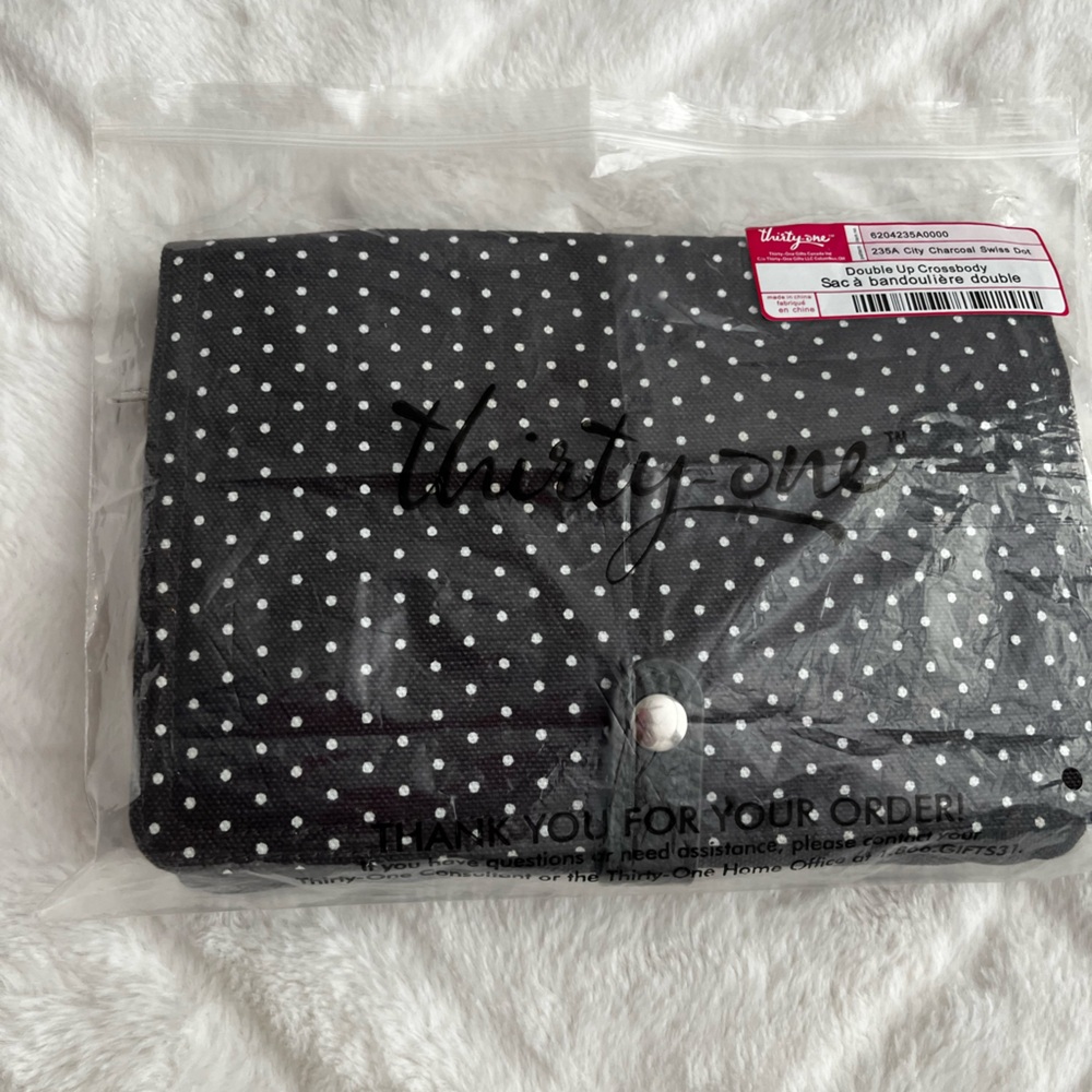 Thirty-One Charcoal Polka Dot Crossbody